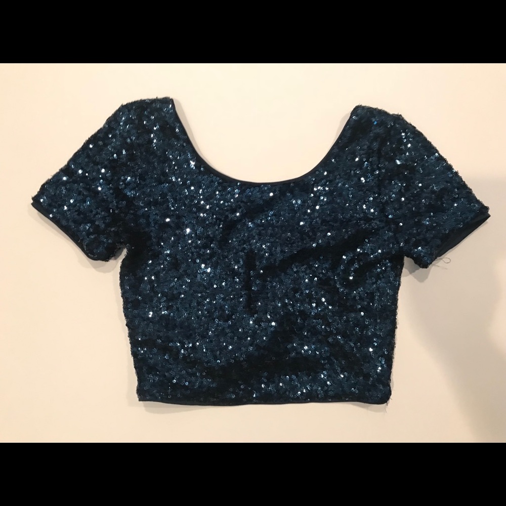Blue Sequin Crop Top